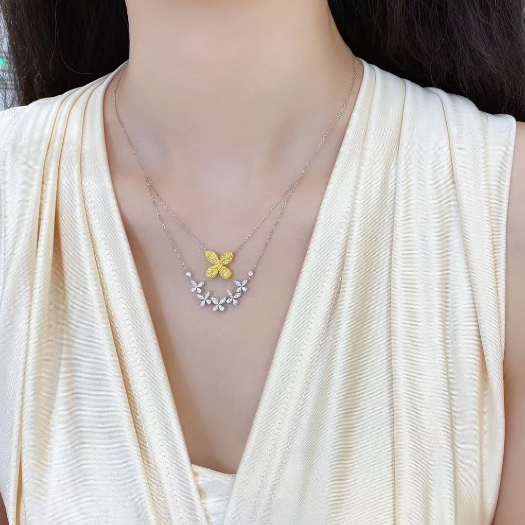 14k Gold 1.07 Ctw Natural Yellow Diamond & Diamond Necklace - 6