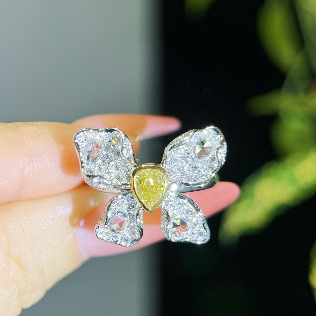 14k Gold 1.60 Ctw Natural Yellow Diamond & Diamond Ring - 5