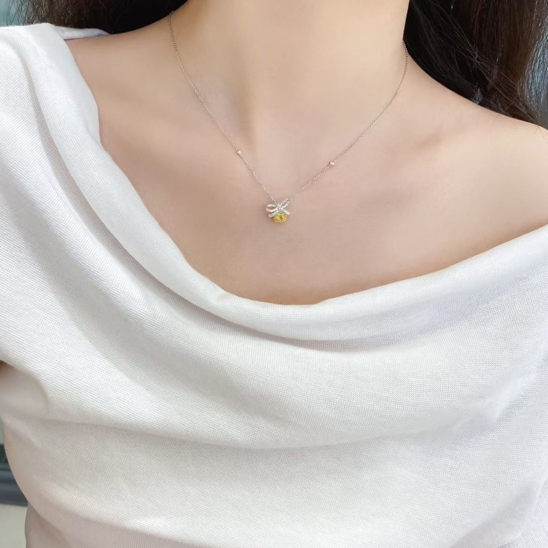 14k Gold 0.50 Ctw Natural Yellow Diamond & Diamond Necklace - 2