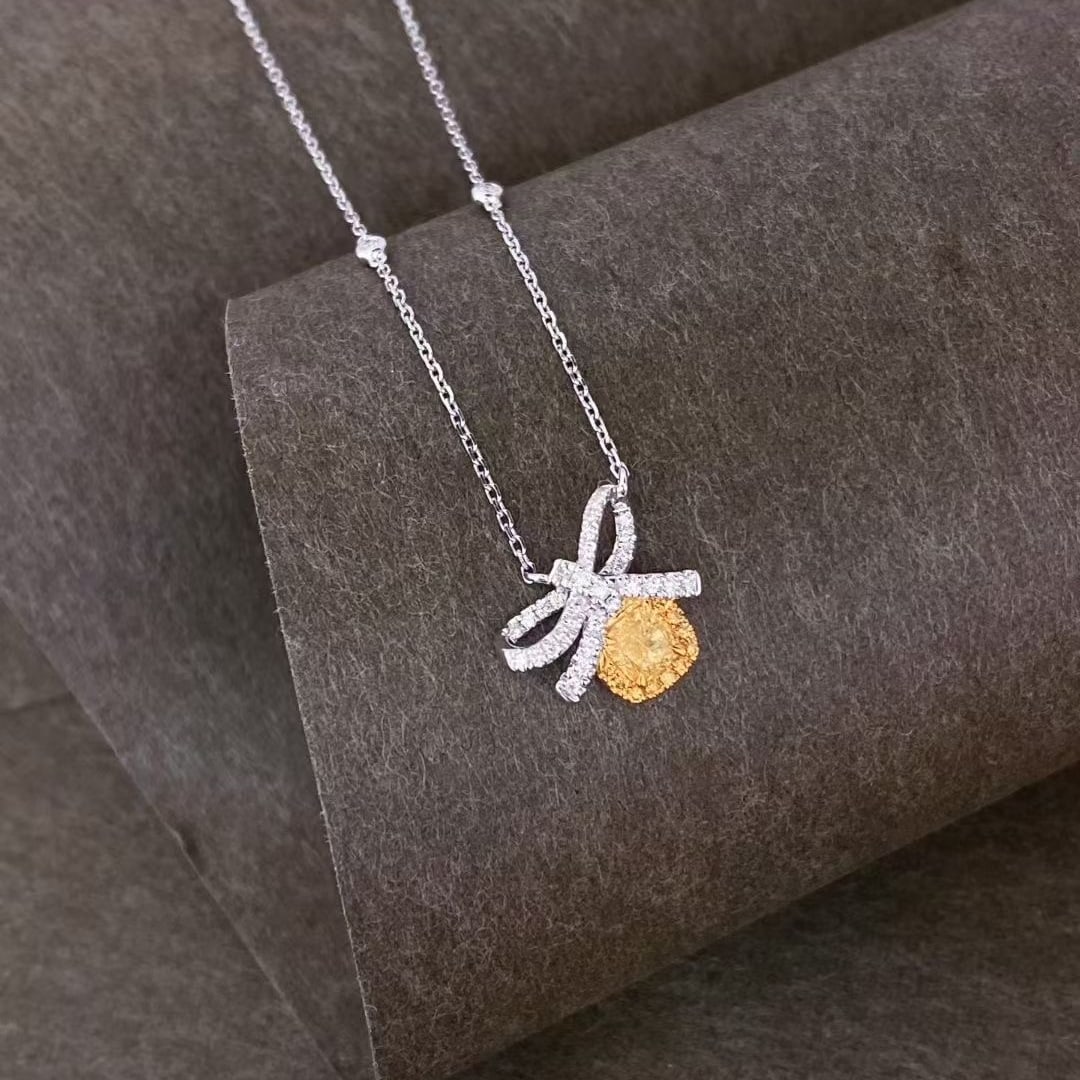 14k Gold 0.50 Ctw Natural Yellow Diamond & Diamond Necklace - 3