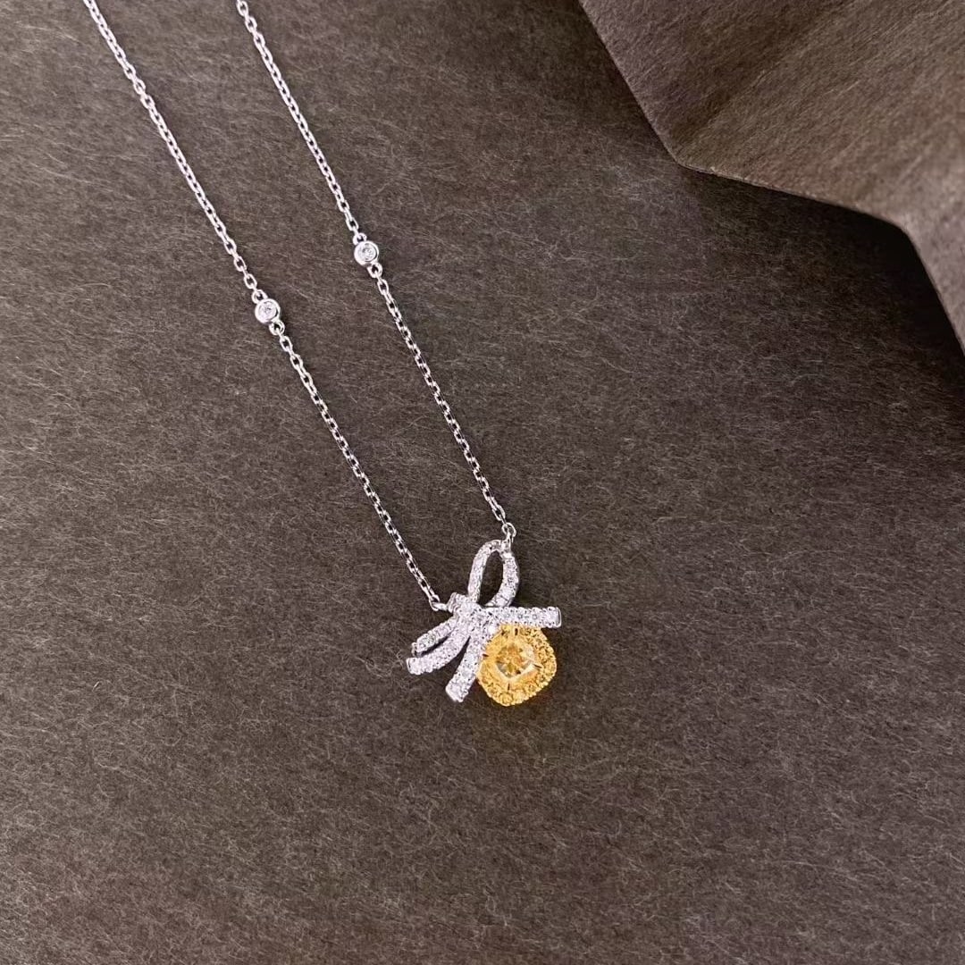 14k Gold 0.50 Ctw Natural Yellow Diamond & Diamond Necklace - 4