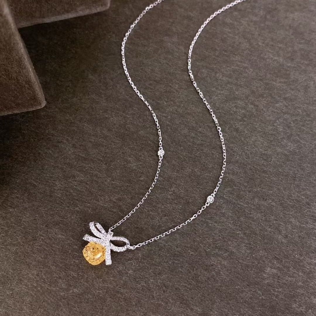 14k Gold 0.50 Ctw Natural Yellow Diamond & Diamond Necklace - 5