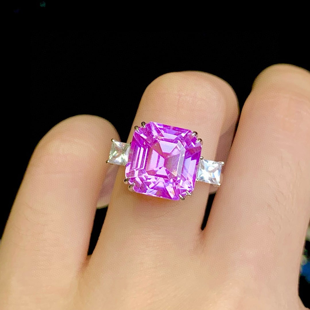 14k Gold 11.3 Ct Natural Kunzite & Sapphire Ring - 7