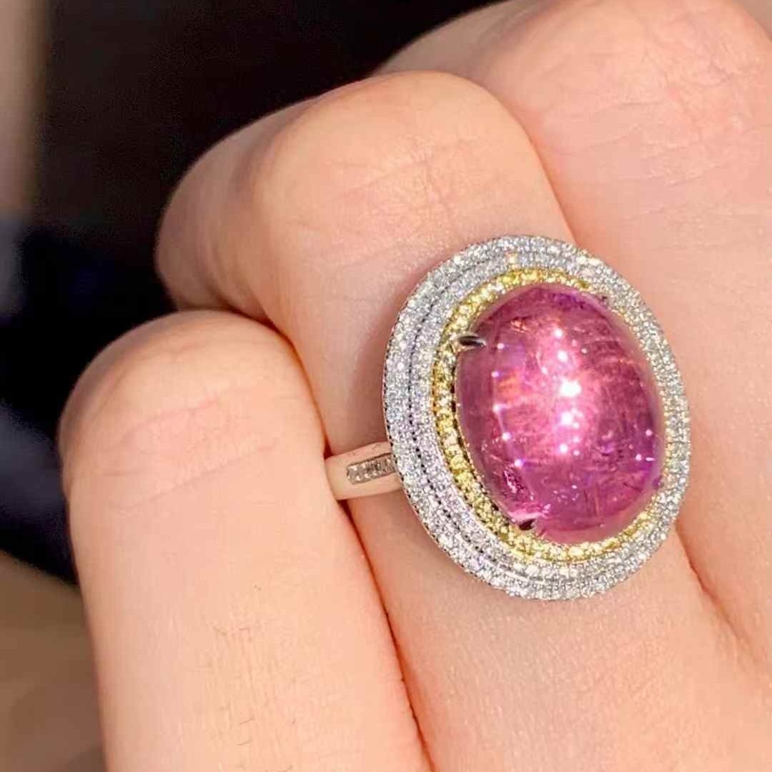 14k Gold 6.2 Ct Natural Tourmaline & Diamond Ring - 3