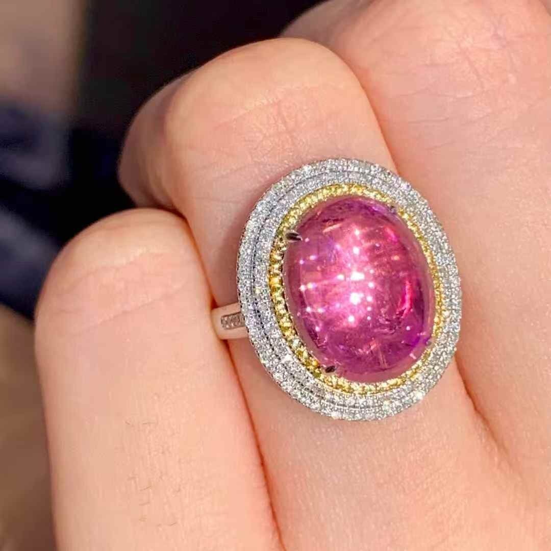 14k Gold 6.2 Ct Natural Tourmaline & Diamond Ring - 4