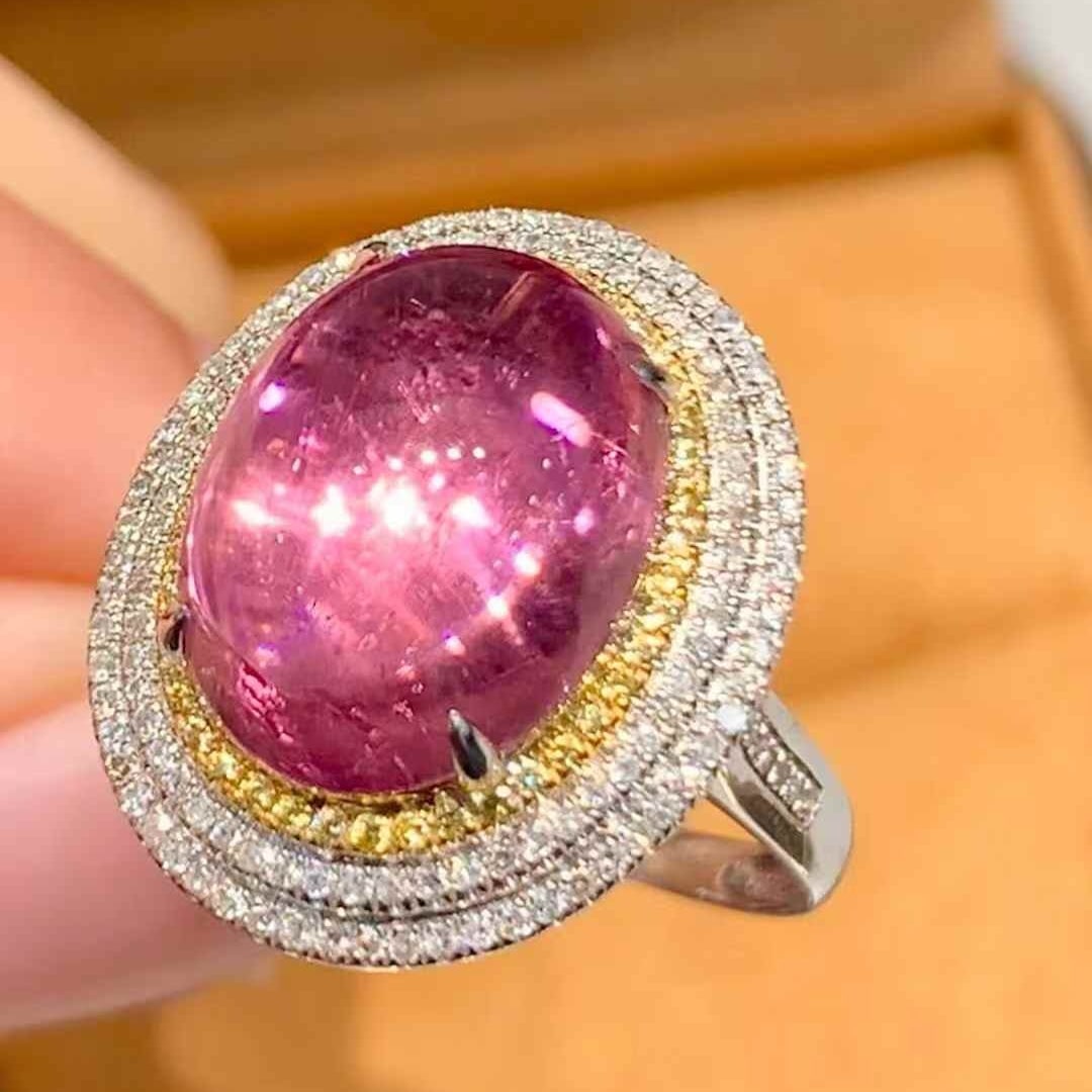 14k Gold 6.2 Ct Natural Tourmaline & Diamond Ring - 6