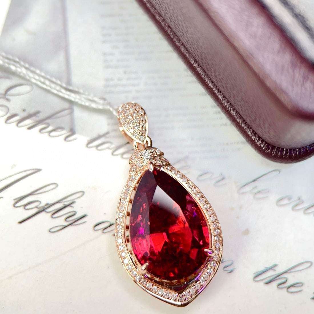 14k Gold 6.7 Ct Natural Tourmaline & Diamond Pendant( Without Chain ): Ref:231051245 // gold content:14k gold // main gemstone:tourmaline // shape:pear // carat weight:6. 7ct // color:color // treatment:natural // // adjacent gemstone 2 : diamond // number of stones:77 /