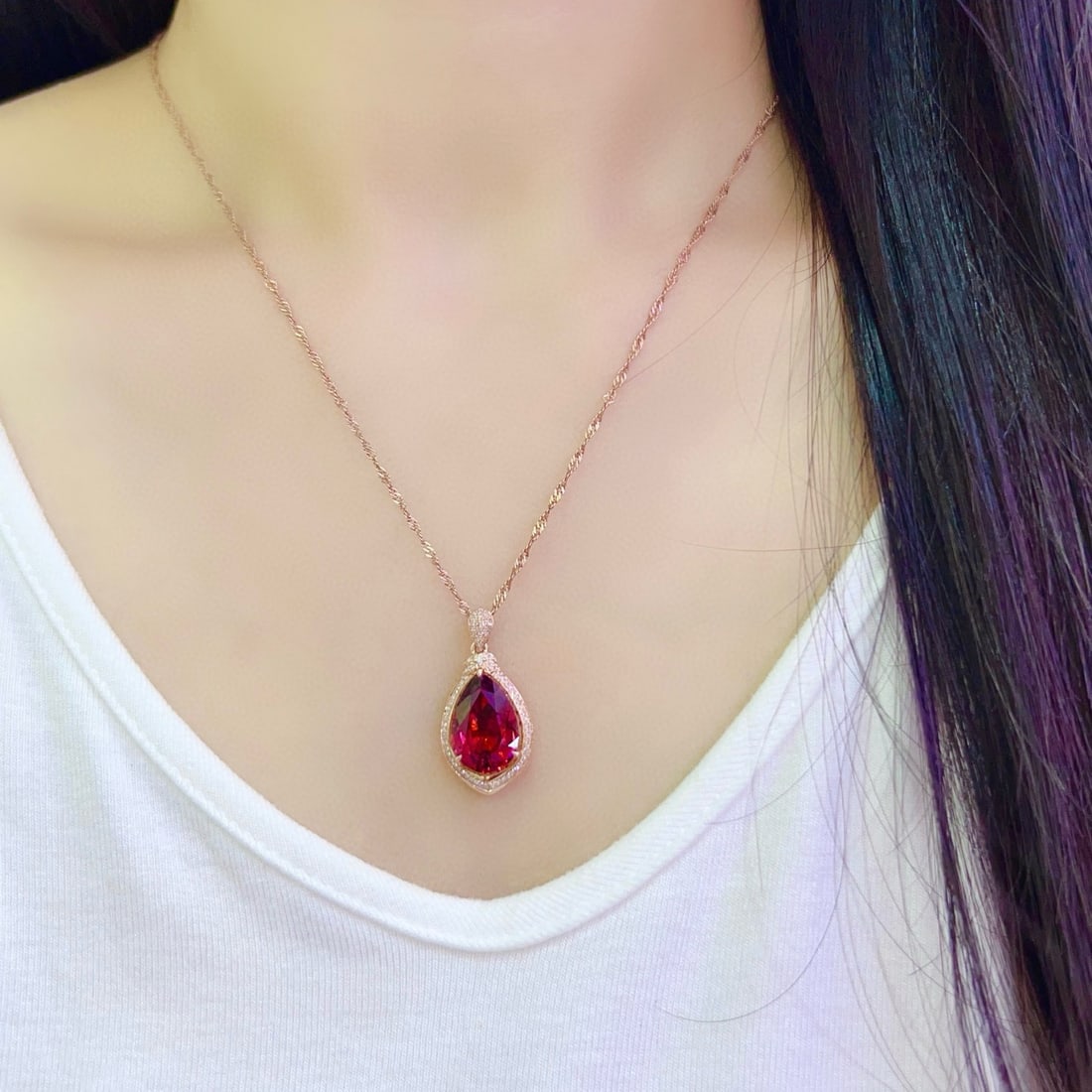 14k Gold 6.7 Ct Natural Tourmaline & Diamond Pendant( Without Chain ) - 2