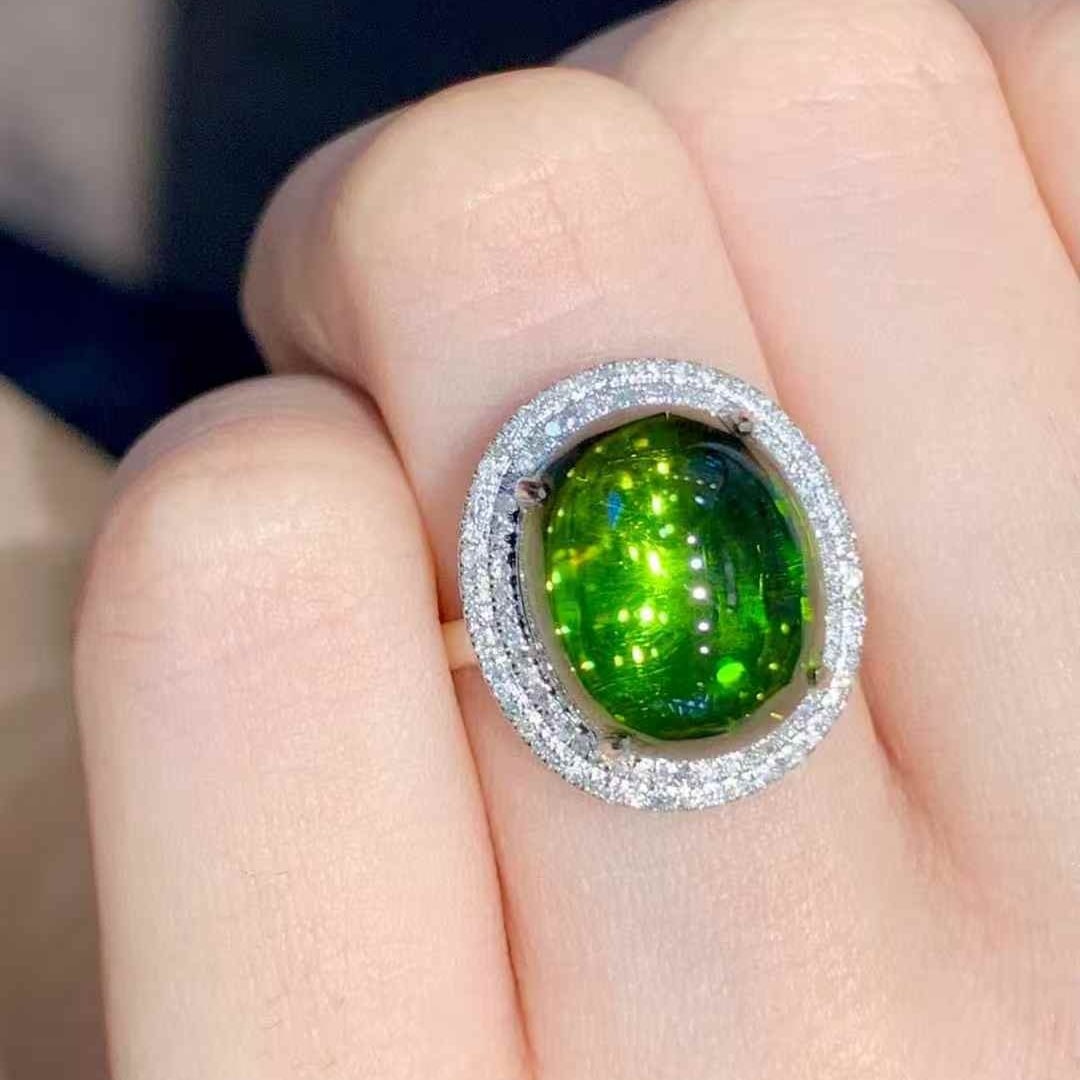 14k Gold 8.5 Ct Natural Tourmaline & Diamond Ring - 2
