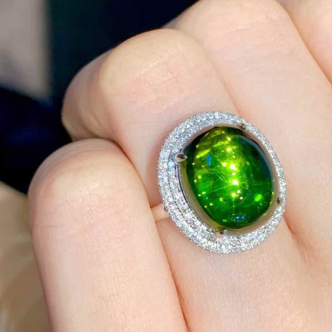 14k Gold 8.5 Ct Natural Tourmaline & Diamond Ring - 3