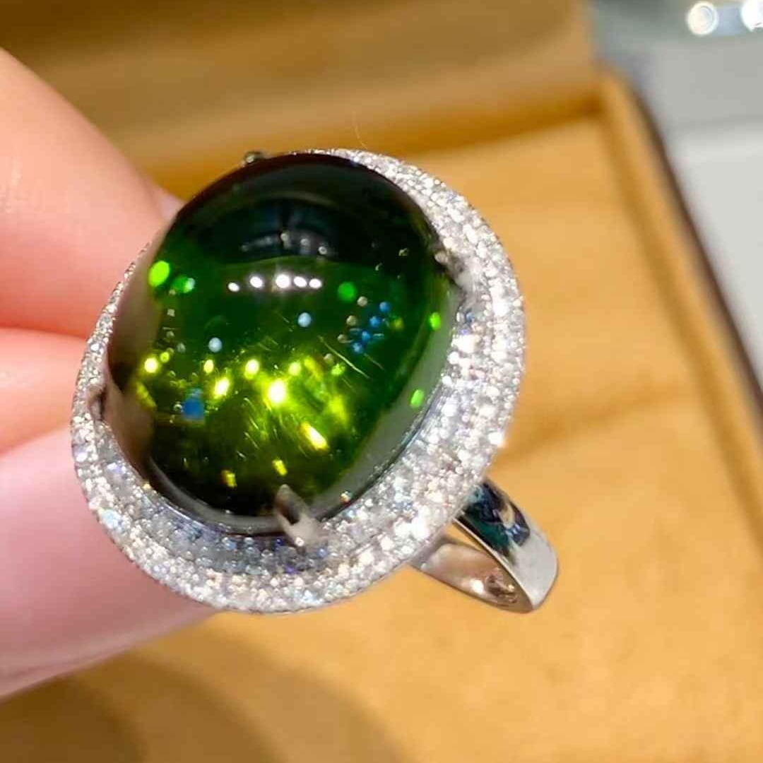 14k Gold 8.5 Ct Natural Tourmaline & Diamond Ring - 4