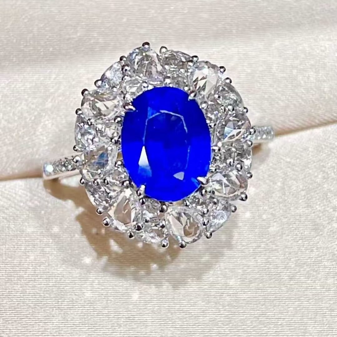 14k Gold 2.58 Ct Natural Sapphire & Diamond & Sapphire Ring - 3