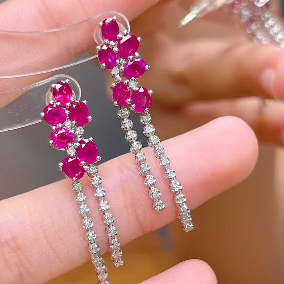 14k Gold 2.90 Ctw Natural Ruby & Diamond Earrings - 4