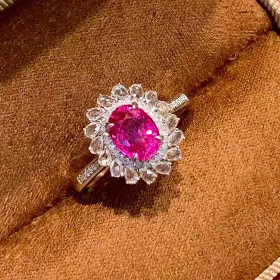 14k Gold 1.3 Ct Natural Ruby & Diamond & Sapphire Ring - 2
