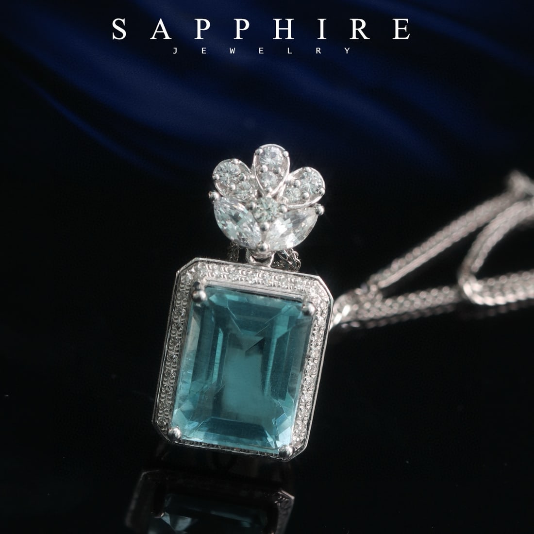14k Gold 5 Ct Natural Aquamarine & Diamond & Sapphire Pendant( Without Chain ): Ref:231052001 // gold content:14k gold // main gemstone:aquamarine // shape:octagonal // carat weight:5ct // color:blue // treatment:natural // // adjacent gemstone 2 : diamond // number of stones:36 