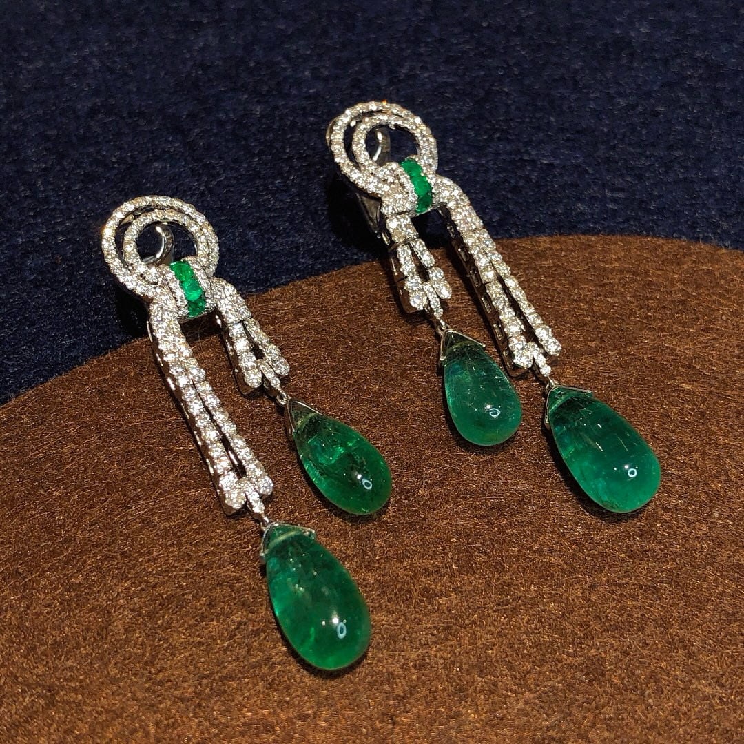 14k Gold 11.81 Ctw Vivid Green Natural Emerald & Diamond Earrings - 2