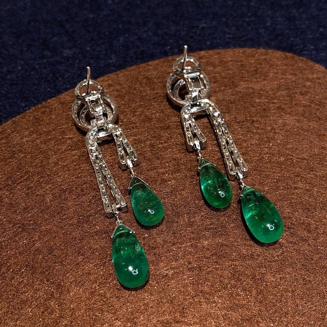 14k Gold 11.81 Ctw Vivid Green Natural Emerald & Diamond Earrings - 4