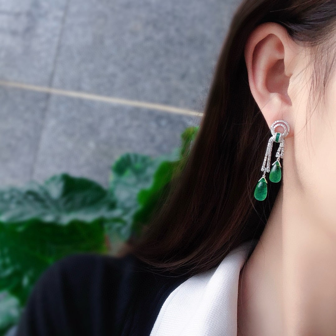 14k Gold 11.81 Ctw Vivid Green Natural Emerald & Diamond Earrings - 5