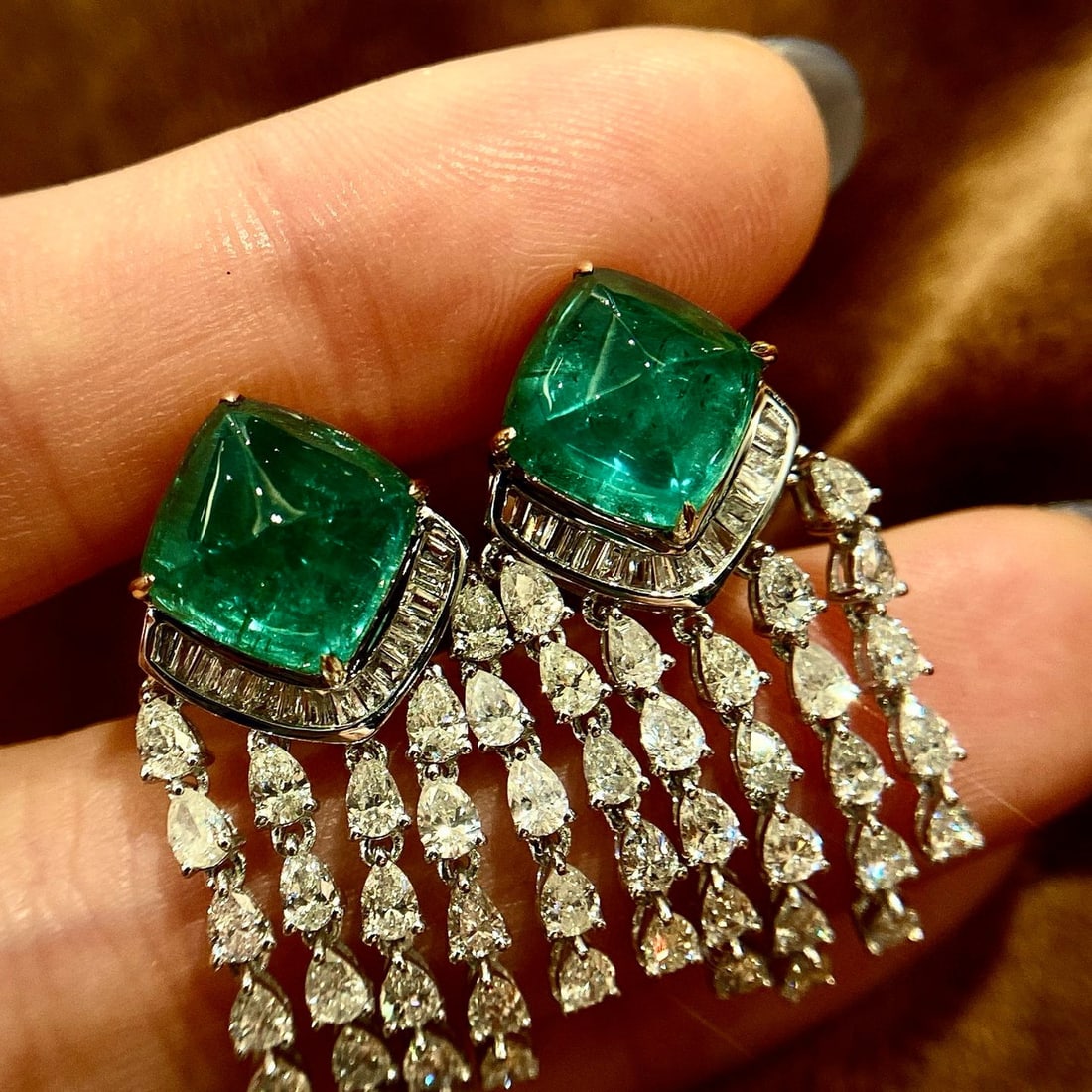 14k Gold 9.23 Ctw Vivid Green Natural Emerald & Diamond Earrings - 4