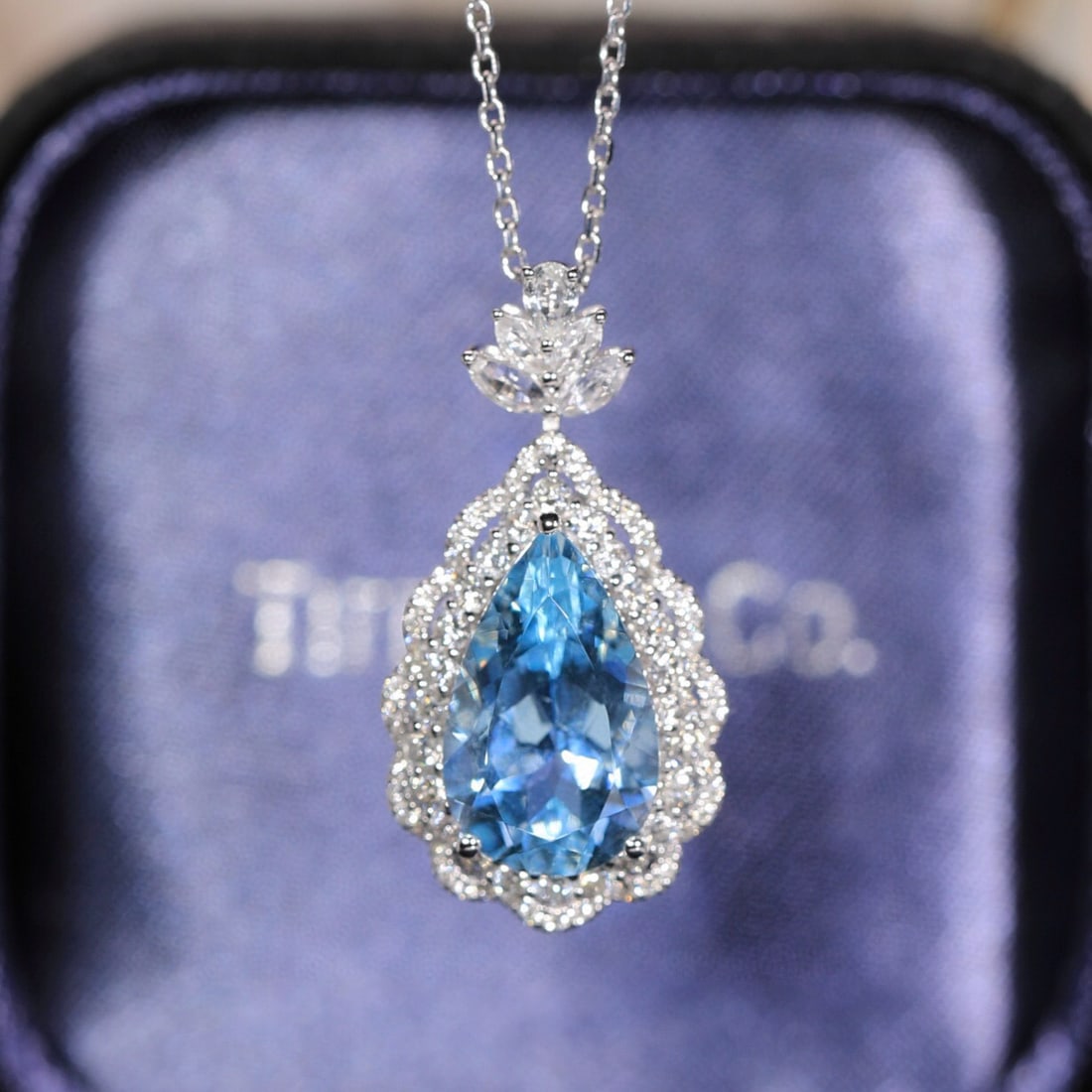 14k Gold 3.49 Ct Natural Aquamarine & Diamond Pendant( Without Chain ) - 3