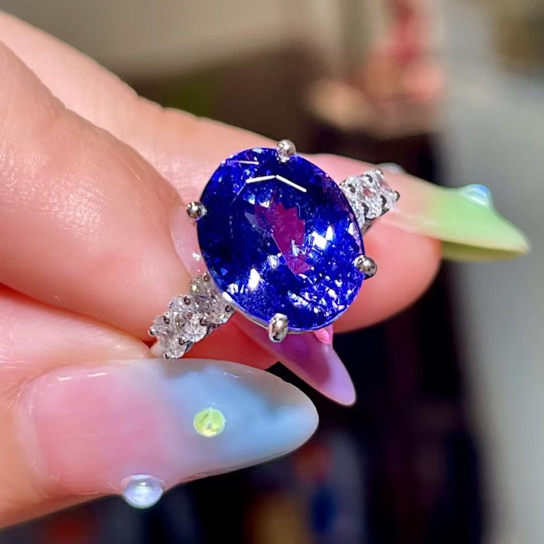 14k Gold 6.66 Ctw Natural Tanzanite & Diamond Ring - 2