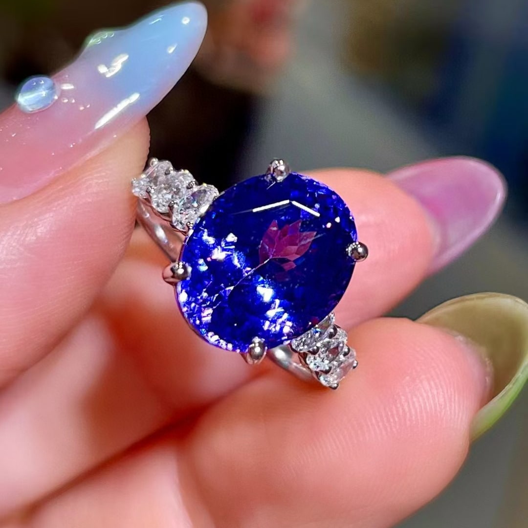 14k Gold 6.66 Ctw Natural Tanzanite & Diamond Ring - 3
