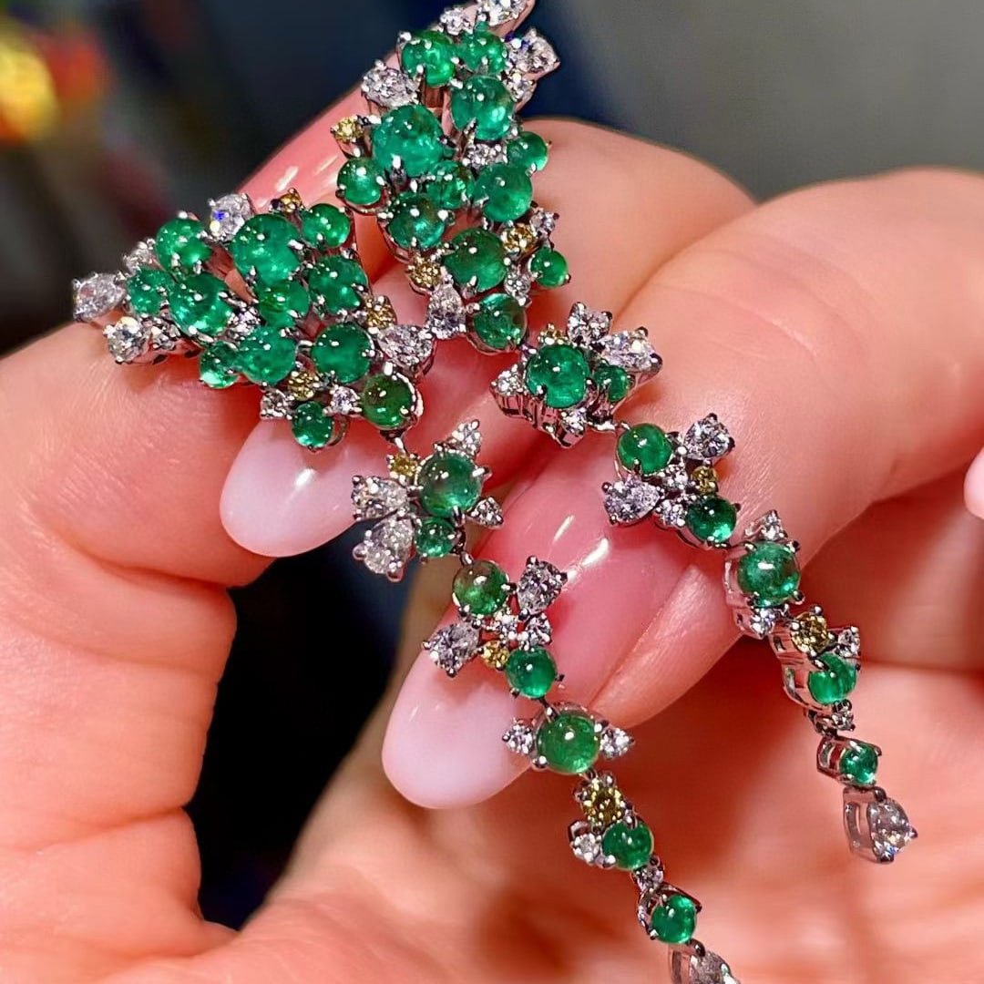 14k Gold 4.62 Ctw Natural Emerald & Diamond Earrings - 2