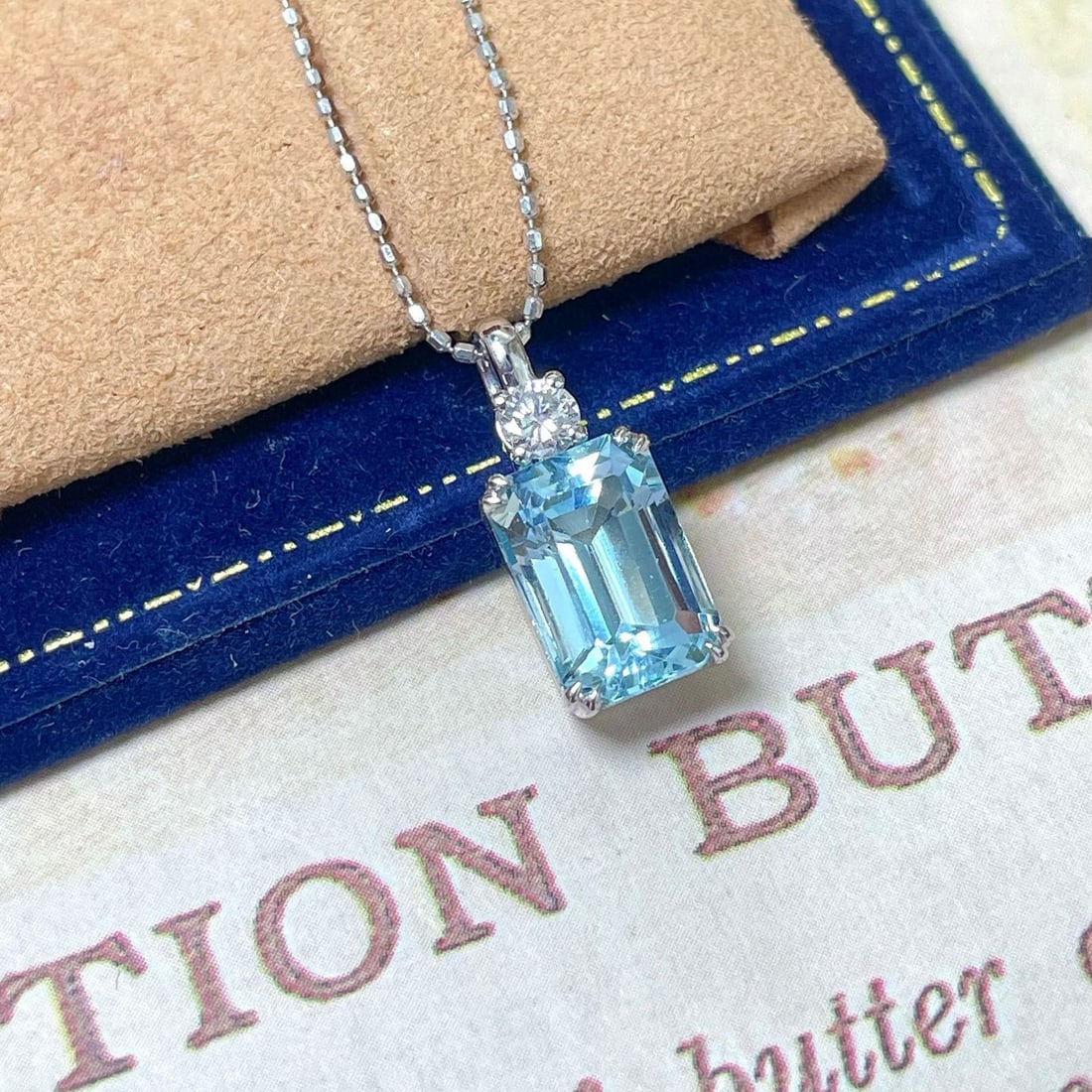 14k Gold 2.09 Ctw Natural Aquamarine & Diamond Pendant( Without Chain ) - 2