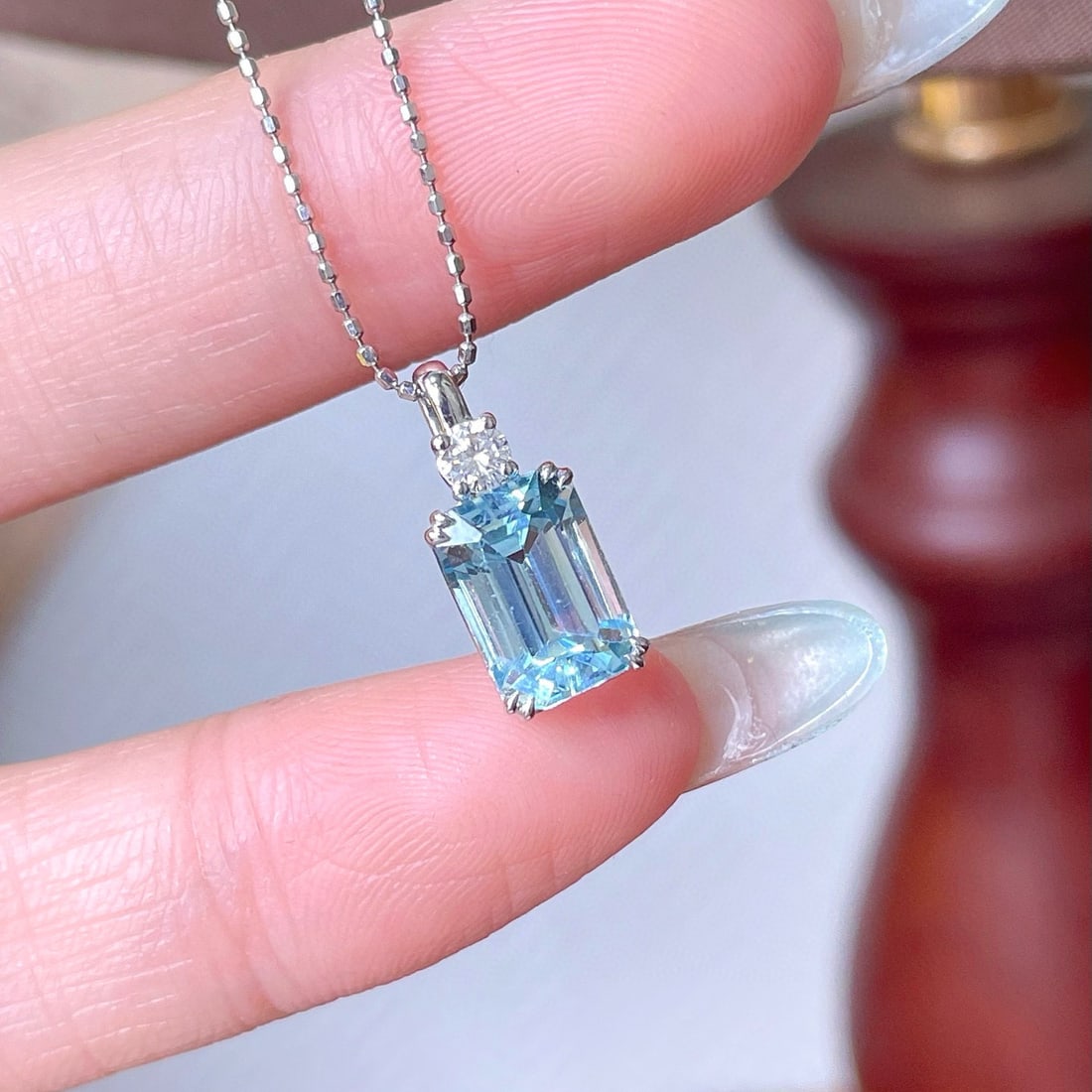 14k Gold 2.09 Ctw Natural Aquamarine & Diamond Pendant( Without Chain ) - 4