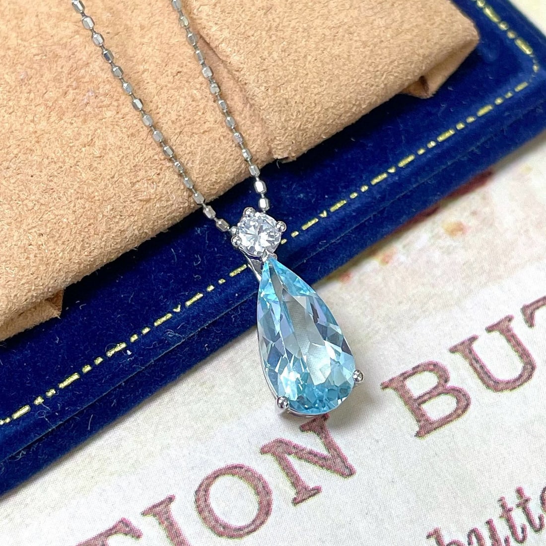 14k Gold 1.45 Ctw Natural Aquamarine & Diamond Pendant( Without Chain ) - 3