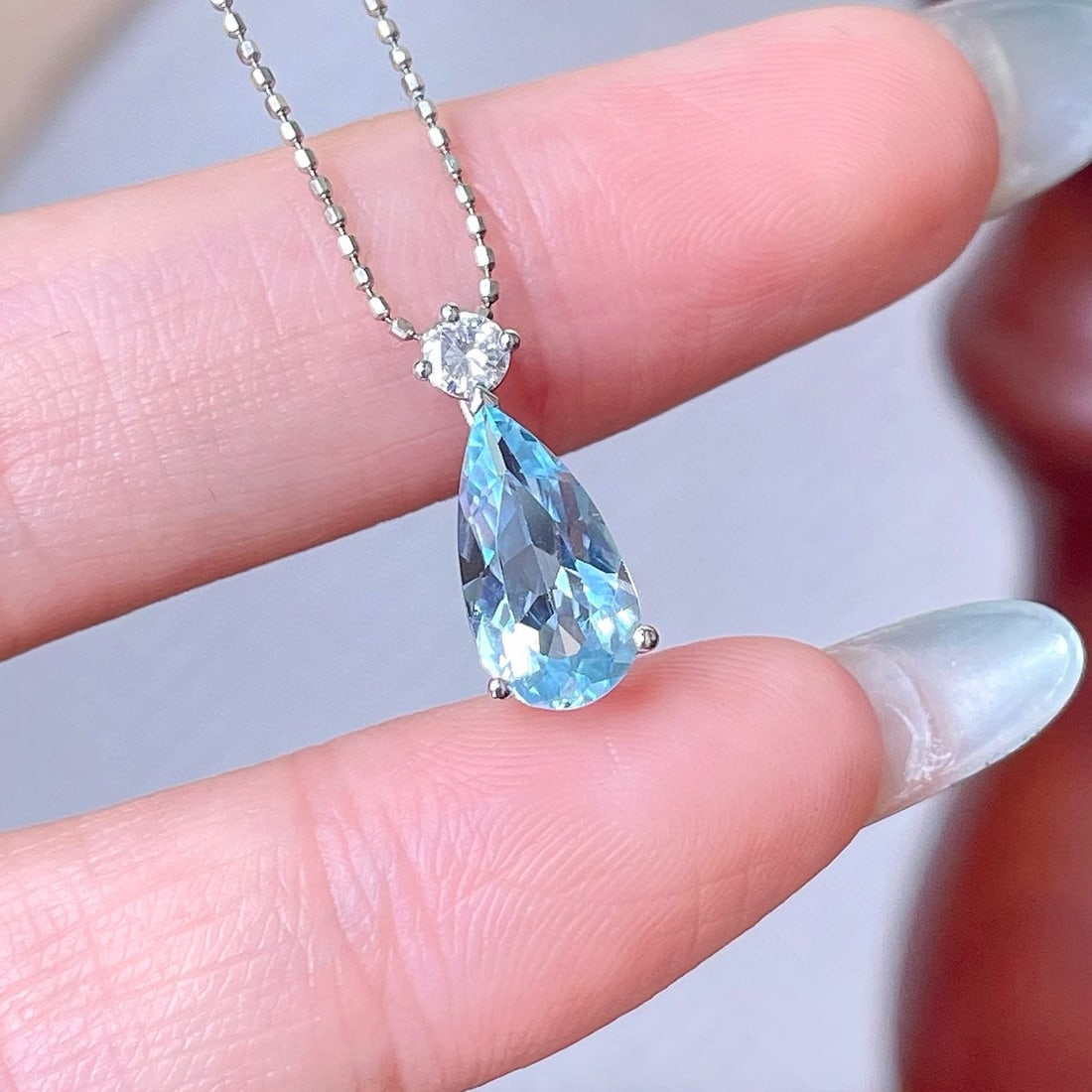14k Gold 1.45 Ctw Natural Aquamarine & Diamond Pendant( Without Chain ) - 4