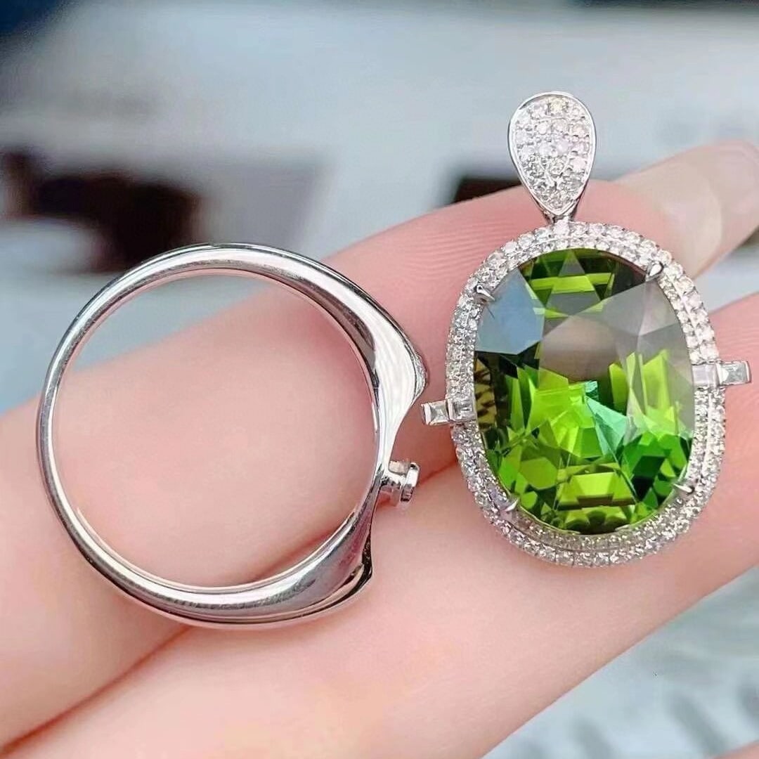 14k Gold 8.90 Ct Natural Tourmaline & Diamond Ring/pendant( Without Chain ) - 5