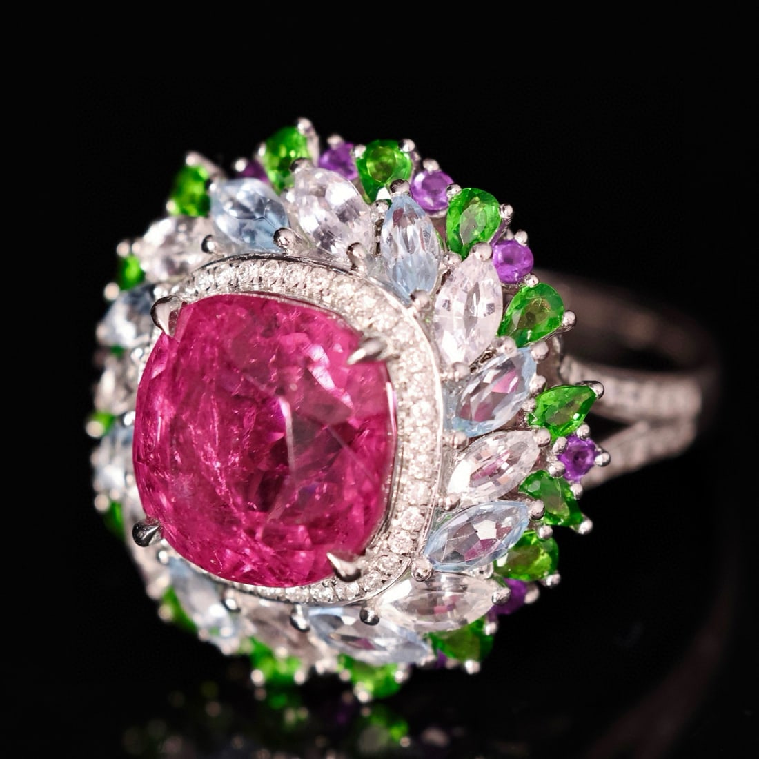 14k Gold 7.35 Ctw Natural Tourmaline & Diamond Ring - 2