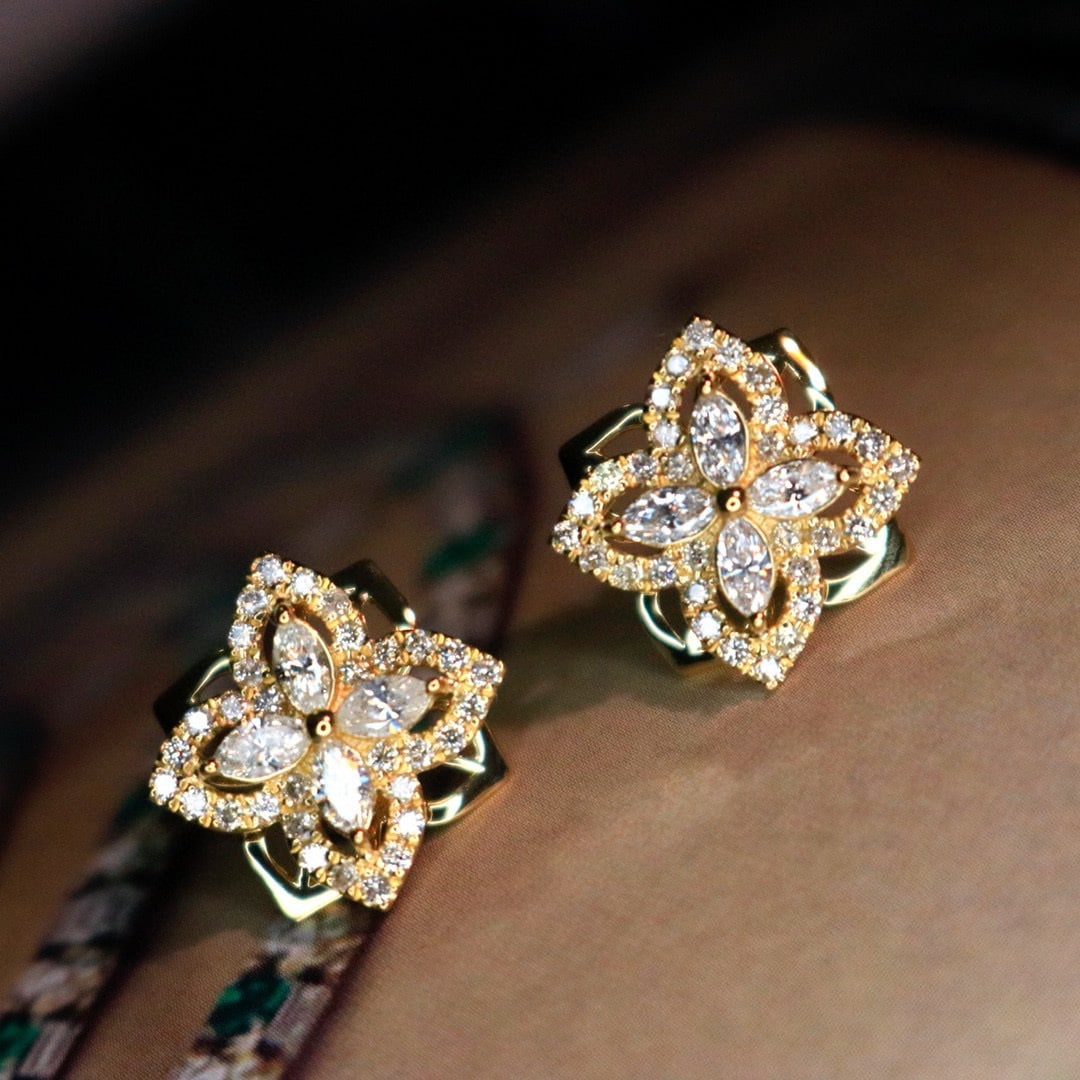 14k Gold 0.86 Ct Natural H Diamond Earrings - 3