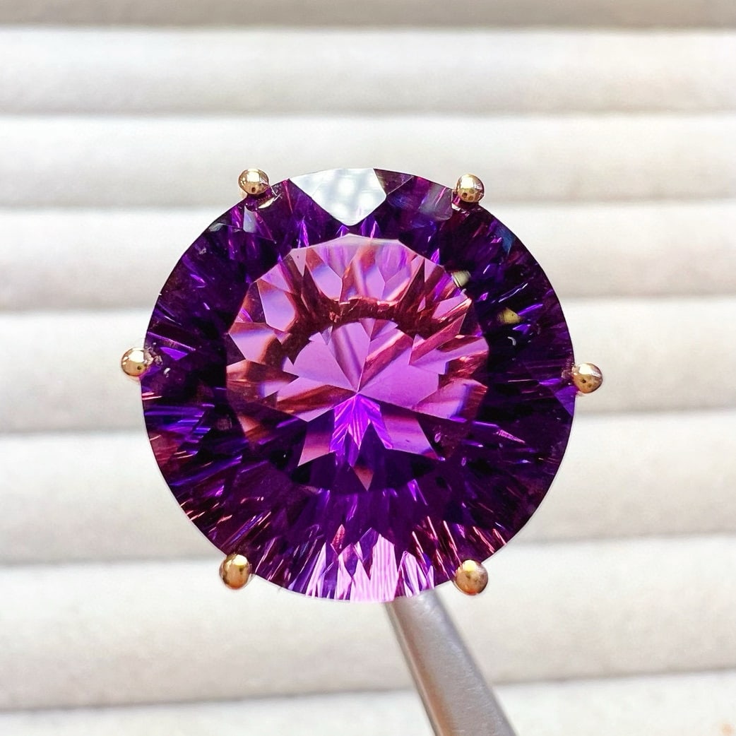 14k Gold 11 Ct Natural Amethyst & Diamond Ring - 5