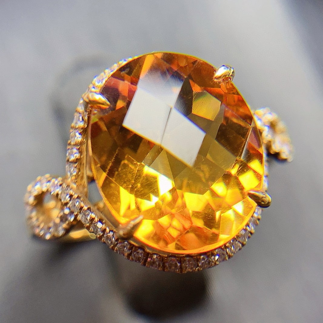 14k Gold 6.2 Ct Natural Citrine & Diamond Ring (1 of 7)