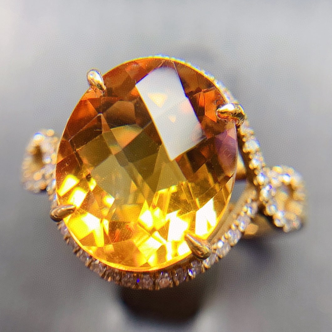 14k Gold 6.2 Ct Natural Citrine & Diamond Ring - 2