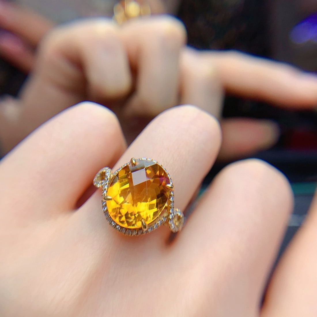 14k Gold 6.2 Ct Natural Citrine & Diamond Ring - 6