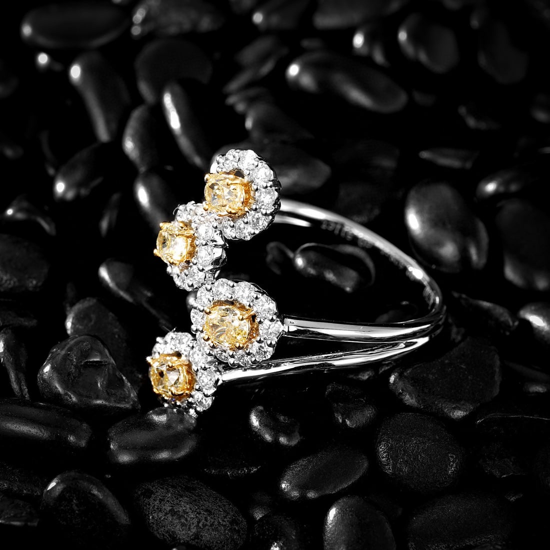 14k Gold 1.01 Ctw Natural Yellow Diamond & Diamond Ring - 2