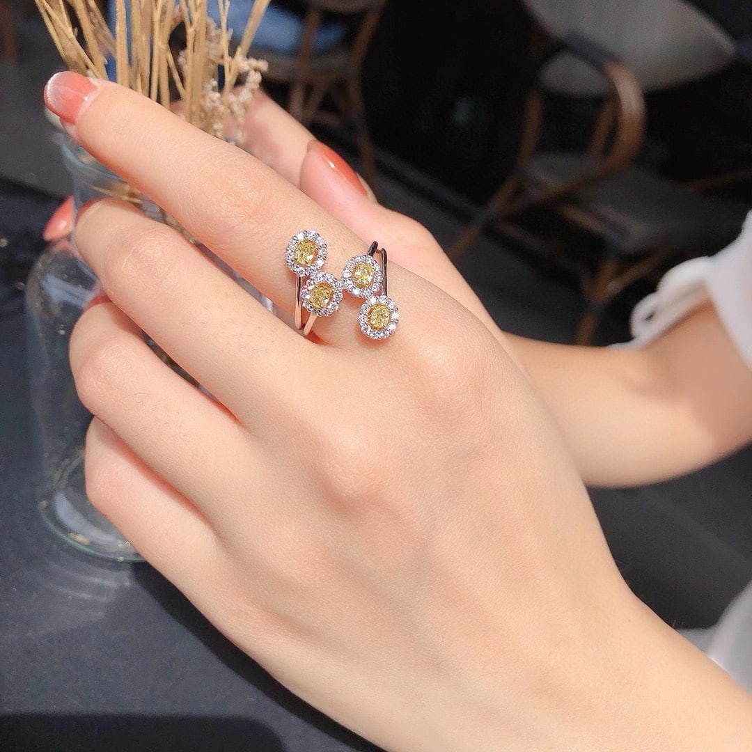 14k Gold 1.01 Ctw Natural Yellow Diamond & Diamond Ring - 4