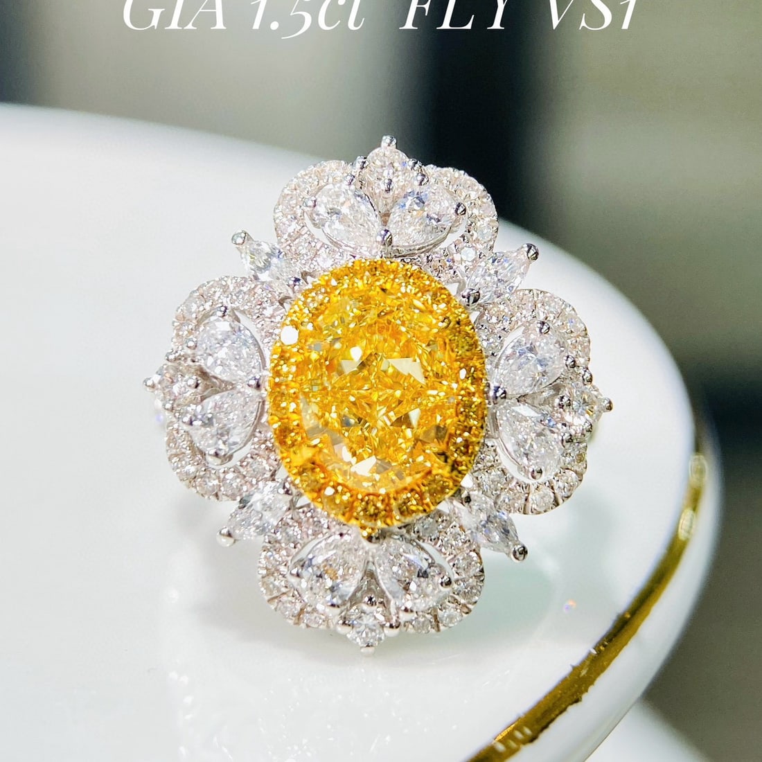 Gia Certified 14k Gold 3.03 Ctw Natural Yellow Diamond & Diamond Ring/pendant( Without Chain ): Ref:231052079 // gold content:14k gold // ring size:7. 25us // // main gemstone:yellow diamond // certified:gia // shape:oval // carat weight:1. 5ct // clarity grade:vs1 // color:yellow //