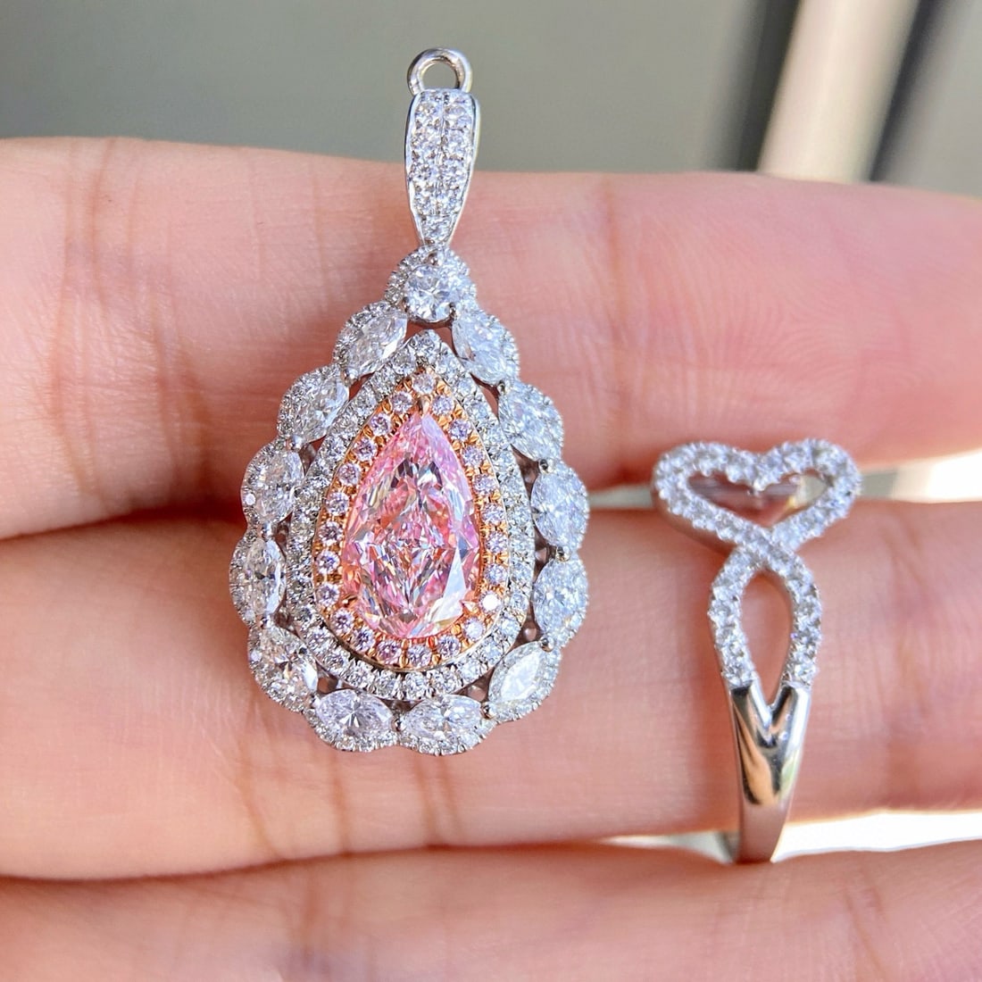 Gia Certified 14k Gold 2.88 Ctw Natural Pink Diamond & Diamond Ring/pendant( Without Chain ) - 4