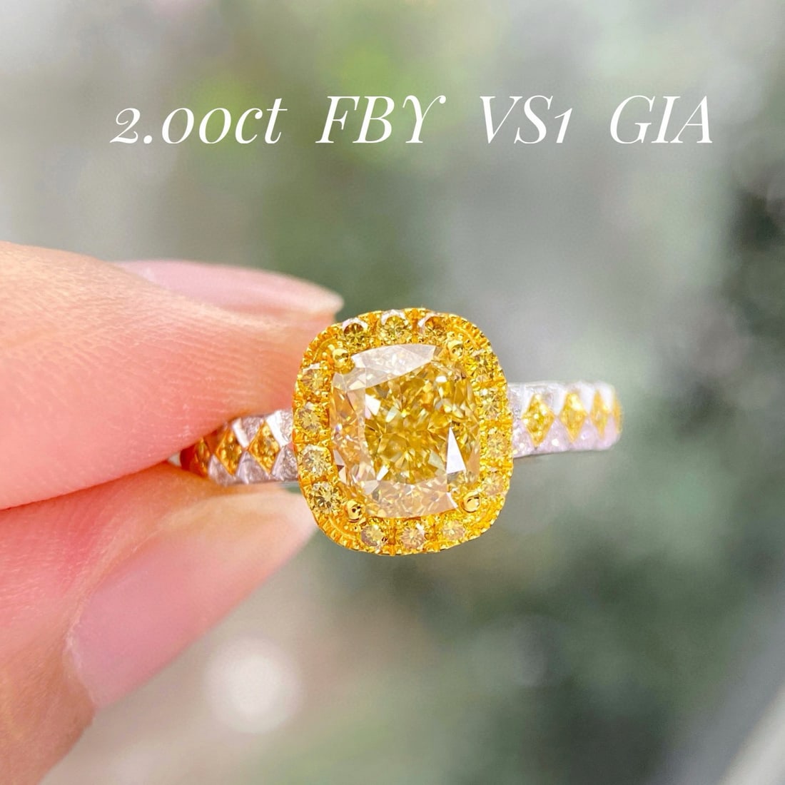 Gia Certified 14k Gold 2.37 Ctw Natural Yellow Diamond & Diamond Ring: Ref:231052083 // gold content:14k gold // ring size:7. 25us // // main gemstone:yellow diamond // certified:gia // shape:cushion // carat weight:2. 01ct // clarity grade:vs1 // color:yellow // treatme
