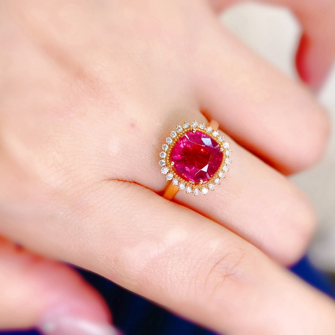 14k Gold 2.81 Ctw Natural Tourmaline & Diamond Ring - 4