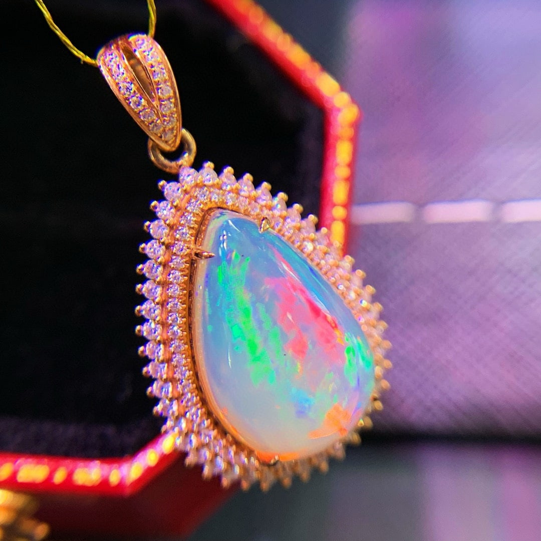 14k Gold 4.8 Ct Natural Opal & Diamond Pendant( Without Chain ) - 3