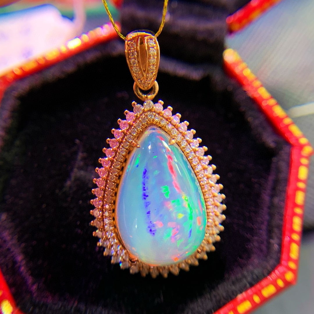 14k Gold 4.8 Ct Natural Opal & Diamond Pendant( Without Chain ) - 6