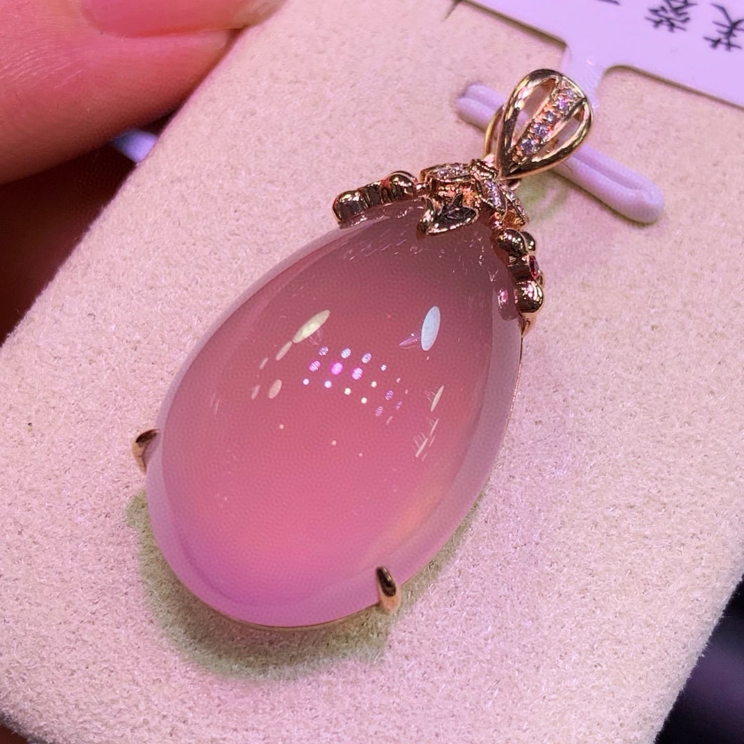 14k Gold 33 Ct Natural Rose Quartz & Diamond & Ruby Pendant( Without Chain ) - 5