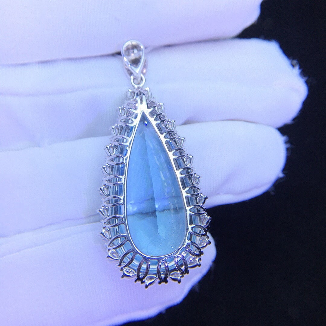 14k Gold 15.21 Ctw Natural Aquamarine & Diamond Pendant( Without Chain ) - 5