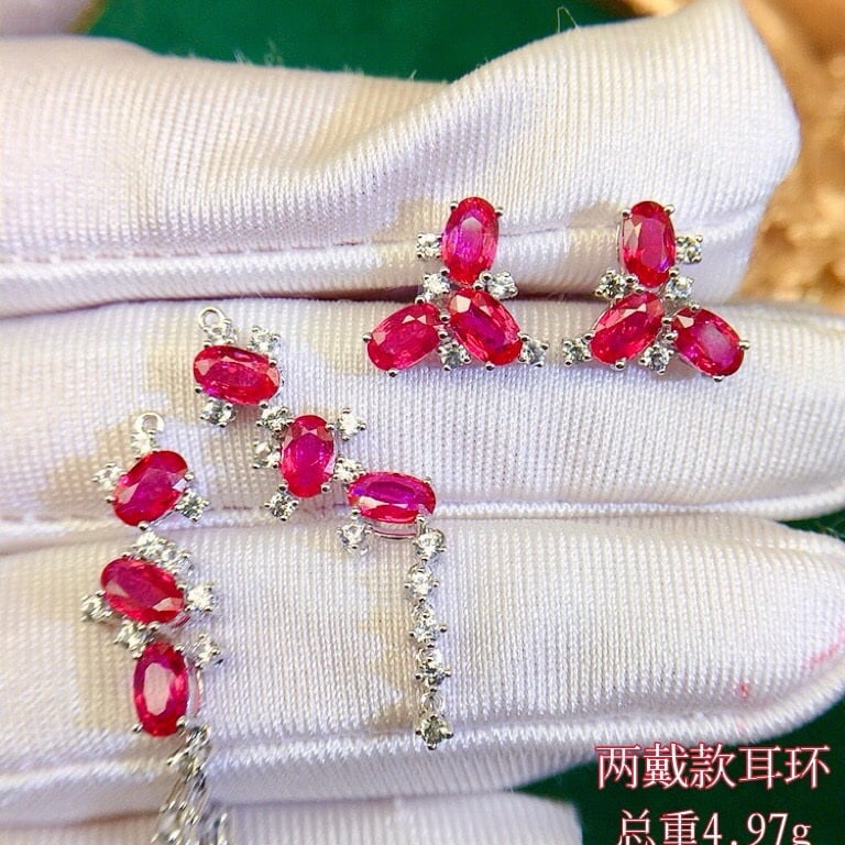 14k Gold 4.92 Ctw Natural Ruby & Sapphire Earrings - 4