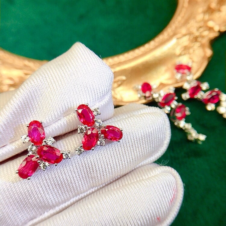 14k Gold 4.92 Ctw Natural Ruby & Sapphire Earrings - 5